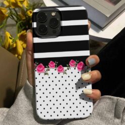 Benekli Pembe Gül Deseni  Tasarımlı Silikon Telefon Kılıfı