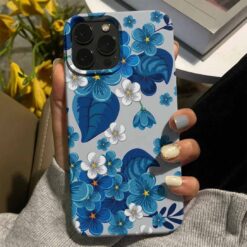 Mavi Fulya Çiçekler Tasarımlı Silikon Telefon Kılıfı