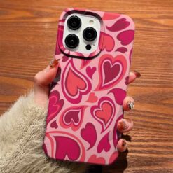 Pembe Ve Tonları Soyut Kalpler Tasarımlı Silikon Telefon Kılıfı