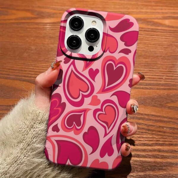 Pembe Ve Tonları Soyut Kalpler Tasarımlı Silikon Telefon Kılıfı