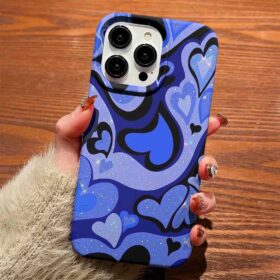 Simli Mavi Ve Tonları Soyut Kalpler Tasarımlı Silikon Telefon Kılıfı