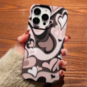 Pudra Ve Tonları Soyut Kalpler Tasarımlı Silikon Telefon Kılıfı