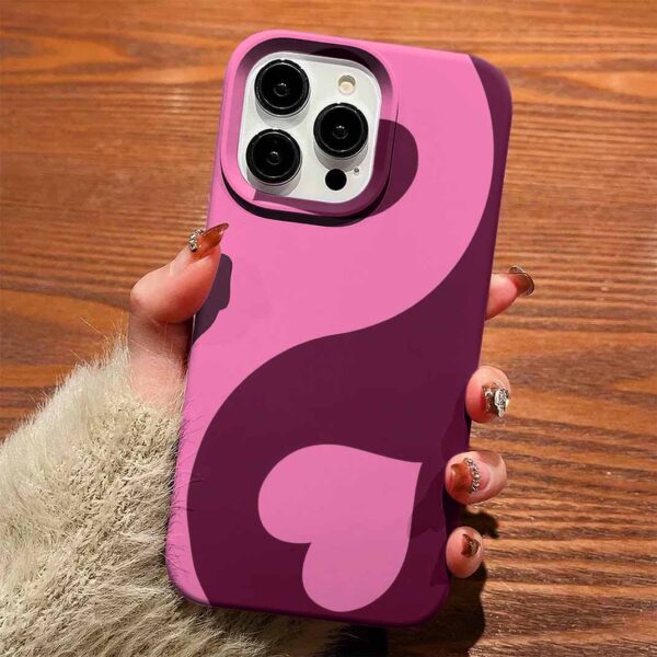 Ying Yang Pembe Bordo Kalpler Tasarımlı Silikon Telefon Kılıfı