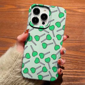 Yeşil Lolipop Kalpler Tasarımlı Silikon Telefon Kılıfı