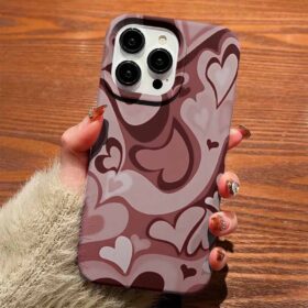 Pudra Ve Tonları Soyut Kalpler Tasarımlı Silikon Telefon Kılıfı