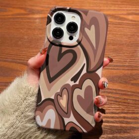 Kahverengi Ve Tonları Soyut Kalpler Tasarımlı Silikon Telefon Kılıfı