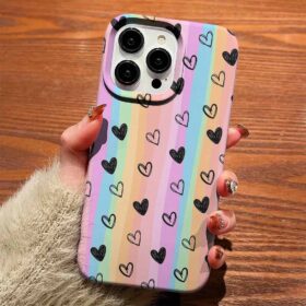 Renkli Çizgili Minimal Kalpler Tasarımlı Silikon Telefon Kılıfı