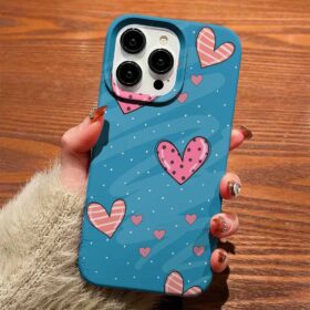 Benekli Pembe Kalpler Tasarımlı Silikon Telefon Kılıfı