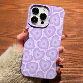 Lila Minik Kalp Retrosu Tasarımlı Silikon Telefon Kılıfı