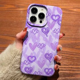 Lila Motifli Kalpler Tasarımlı Silikon Telefon Kılıfı