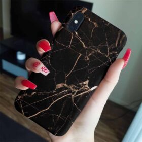 Siyah Yaldızlı Mermer Baskılı Silikon Telefon Kılıfı