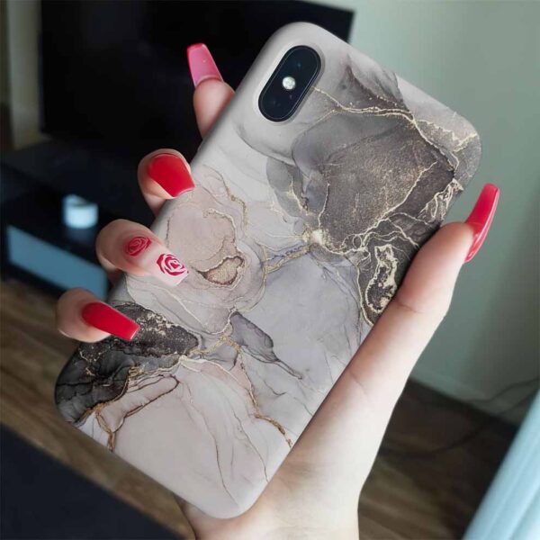 Pembe Gri Siyah Geçişli Yaldızlı Baskılı Mermer  Silikon Telefon Kılıfı