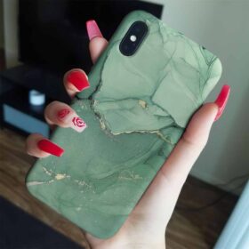 Fıstık Yeşili Yaldızlı Mermer Baskılı Silikon Telefon Kılıfı