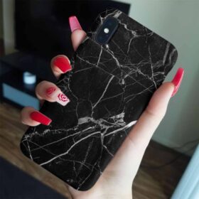 Siyah Arka Tonlu Gri Çizgili Mermer Baskılı  Silikon Telefon Kılıfı