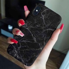 Siyah Arka Planlı İnce Gri Çizgiler Mermer Baskılı  Silikon Telefon Kılıfı