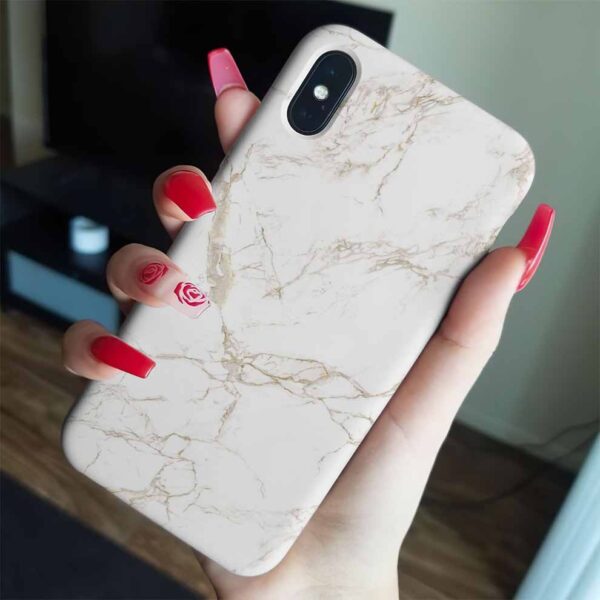 Beyaz İnce Gold Çizgili  Mermer Baskılı  Silikon Telefon Kılıfı
