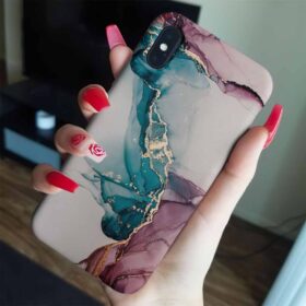 Turkaz Ve Mor Geçişli Yaldızlı Mermer Baskılı  Silikon Telefon Kılıfı