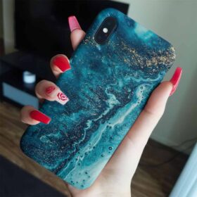 Turkaz Mavi Geçişli Dalgalı Yaldızlı  Mermer Baskılı  Silikon Telefon Kılıfı