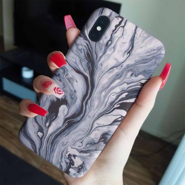 Ebru Sanatı Desenli Gri Mermer Baskılı  Silikon Telefon Kılıfı