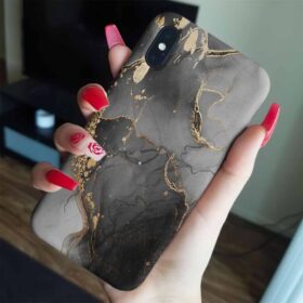 Gri Tonları Bol Yaldızlı Mermer Baskılı  Silikon Telefon Kılıfı