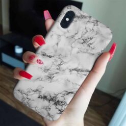Beyaz Arka Planlı Kesikli Siyah Lekeler Mermer Baskılı  Silikon Telefon Kılıfı