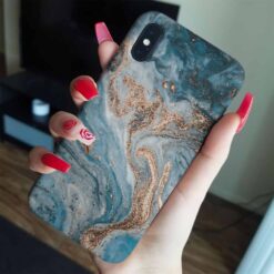 Soft Mavi Ve Yaldızlar Mermer Baskılı  Silikon Telefon Kılıfı