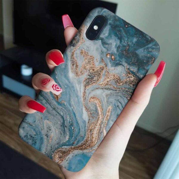 Soft Mavi Ve Yaldızlar Mermer Baskılı  Silikon Telefon Kılıfı