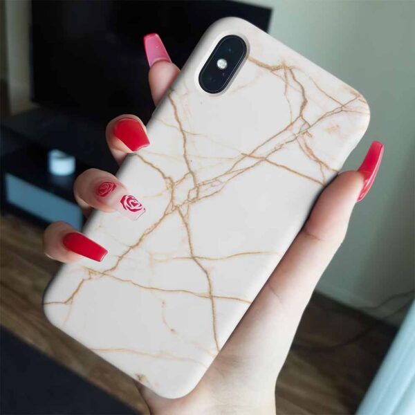 Beyaz Gold Kalın Yaldızlı Mermer Baskılı  Silikon Telefon Kılıfı