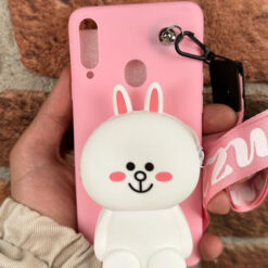 Tavşan Cüzdanlı Ve Askılı Pembe Silikon Telefon Kılıfı
