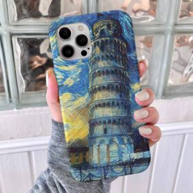 Pisa Kulesi Yıldızlı Geceler Tablosu Baskılı Silikon Telefon Kılıfı
