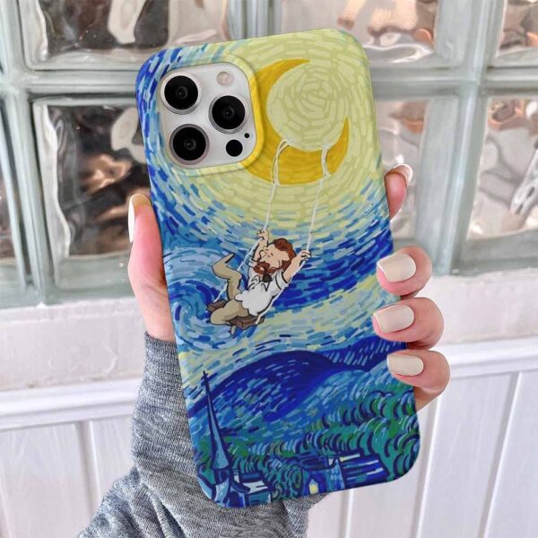 Yıldızlı Gecelerde Salıncakta Sallanan Van Gogh Baskılı Silikon Telefon Kılıfı