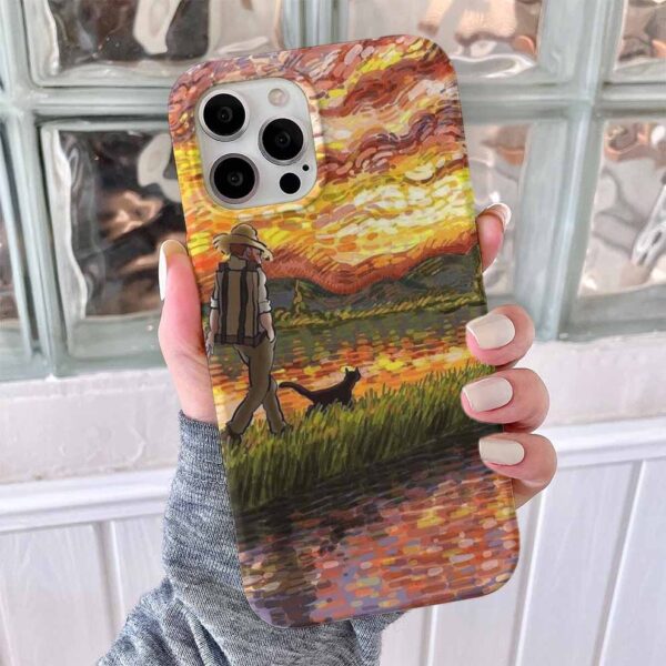 Kedisiyle Dolaşan Van Gogh Baskılı Silikon Telefon Kılıfı