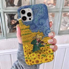 Ay Çiçeği Tarlasında Keman Baskılı Silikon Telefon Kılıfı