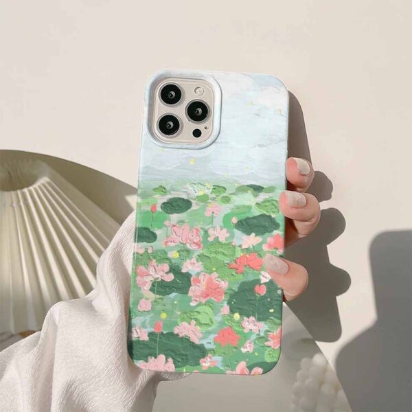 Yeşil Ve Pembe Otlar Krem Renkli Silikon Telefon Kılıfı
