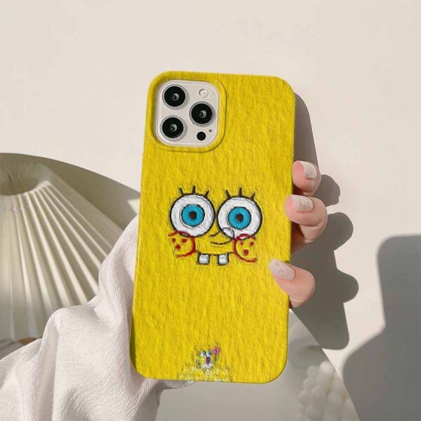 Sünger Bob Yağlı Boya Tasarımlı Sarı Renkli Silikon Telefon Kılıfı