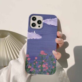 Pembe Güller Lila Bulutlar Mor Renkli Silikon Telefon Kılıfı