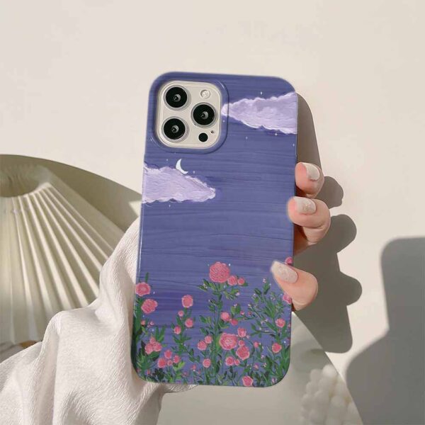 Pembe Güller Lila Bulutlar Mor Renkli Silikon Telefon Kılıfı
