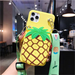 Ananas Cüzdanlı Ve Askılı Sarı Silikon Telefon Kılıfı