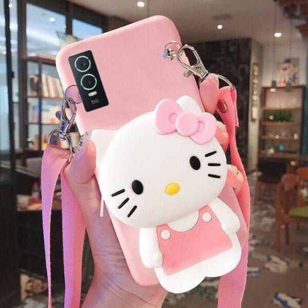 Hello Kitty Cüzdanlı Ve Askılı Pembe Silikon Telefon Kılıfı