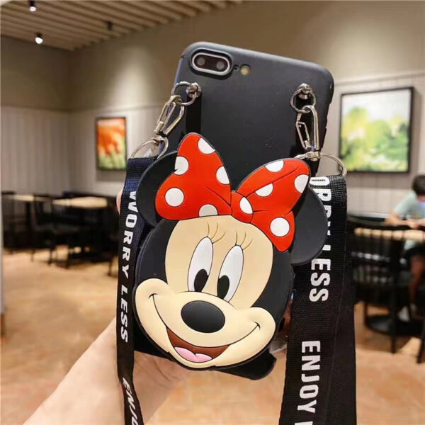 Mini Fare Cüzdanlı Ve Askılı Siyah Silikon Telefon Kılıfı