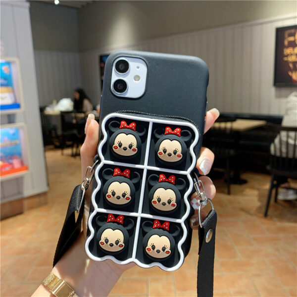 Mini Fare Popit Cüzdanlı Ve Askılı Siyah Silikon Telefon Kılıfı