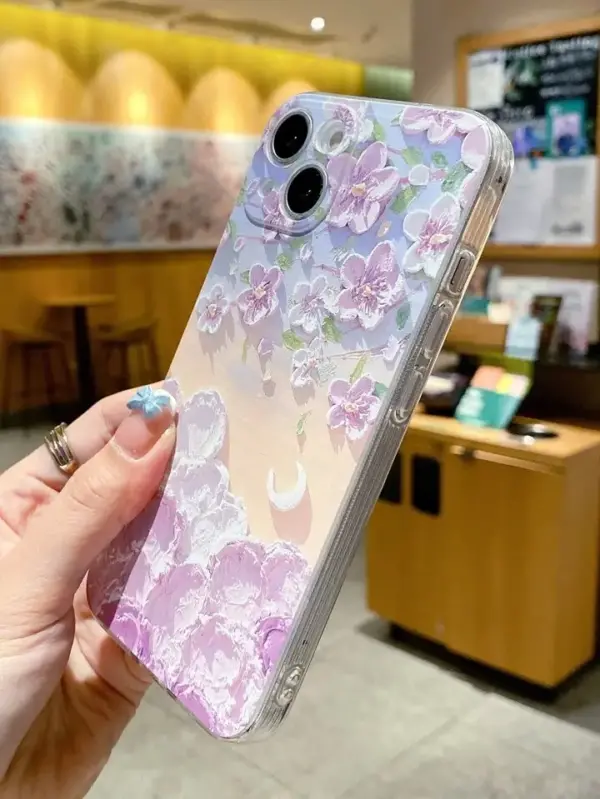 Lila Çiçek Şöleni Baskılı Silikon Telefon Kılıfı - Görsel 2