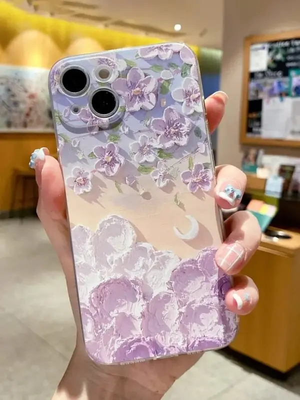 Lila Çiçek Şöleni Baskılı Silikon Telefon Kılıfı