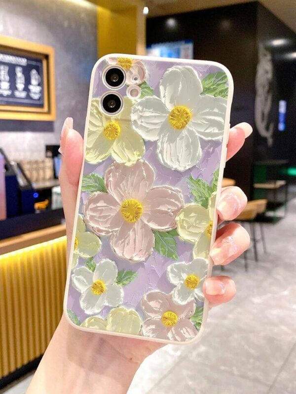 Soft Renkli Çiçekler Yağlı Boya Baskılı Silikon Telefon Kılıfı