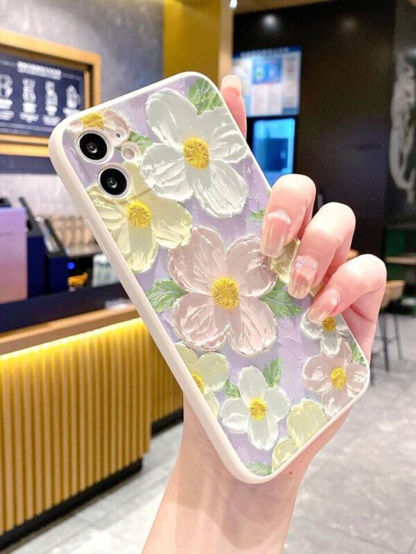 Soft Renkli Çiçekler Yağlı Boya Baskılı Silikon Telefon Kılıfı - Görsel 2