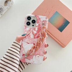Mermer Desen Baskılı Bilek Geçmeli Zincirli Silikon Telefon Kılıfı