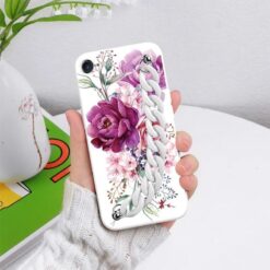 Çiçekler Kaplı Desen Baskılı Bilek Geçmeli Zincirli Silikon Telefon Kılıfı