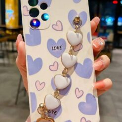 Love Yazılı Kalp Desen Baskılı Bilek Geçmeli Zincirli Silikon Telefon Kılıfı