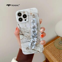 Mermer Desen Baskılı Bilek Geçmeli Zincirli Silikon Telefon Kılıfı