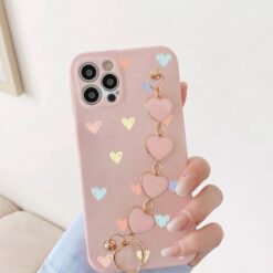 Çoklu Kalp Desen Baskılı Bilek Geçmeli Zincirli Silikon Telefon Kılıfı
